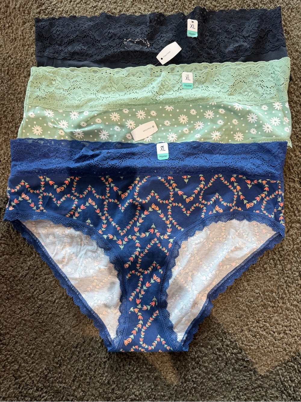 Maurices Navy & Mint Lace-Trim Hipster Panties - 3 Pack sz XL